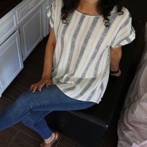 Sweet Wanderer ( Printed stripe semi-sheer blouse)